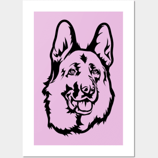 German Shepherd Dog Black Head Portrait Drawing Posters and Art